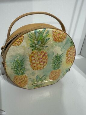 Brahmin Pineapple multi pompano Print Round Satchel - Yellow & Green